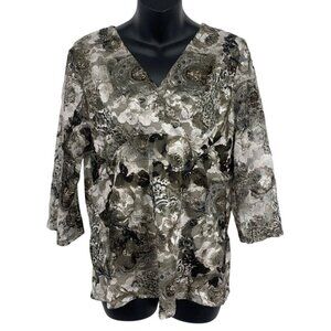 Alfani Women Top Blouse Size XL Extra Large Floral Lace V-Neck Blouse 3/4 New